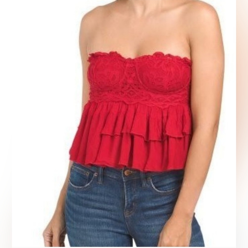 Free people women's small petite red crop tube top blouse
